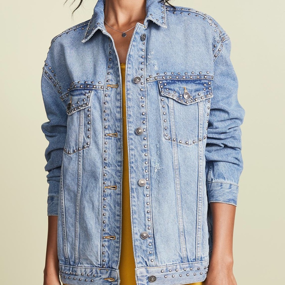 Free people denim oversized trucker stud jacket
